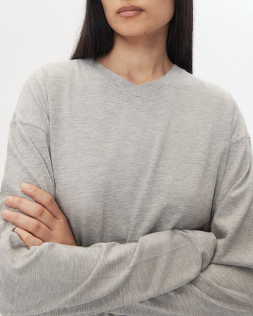 TWP Light heather grey LS High V Shirt in Supima Cotton view 2