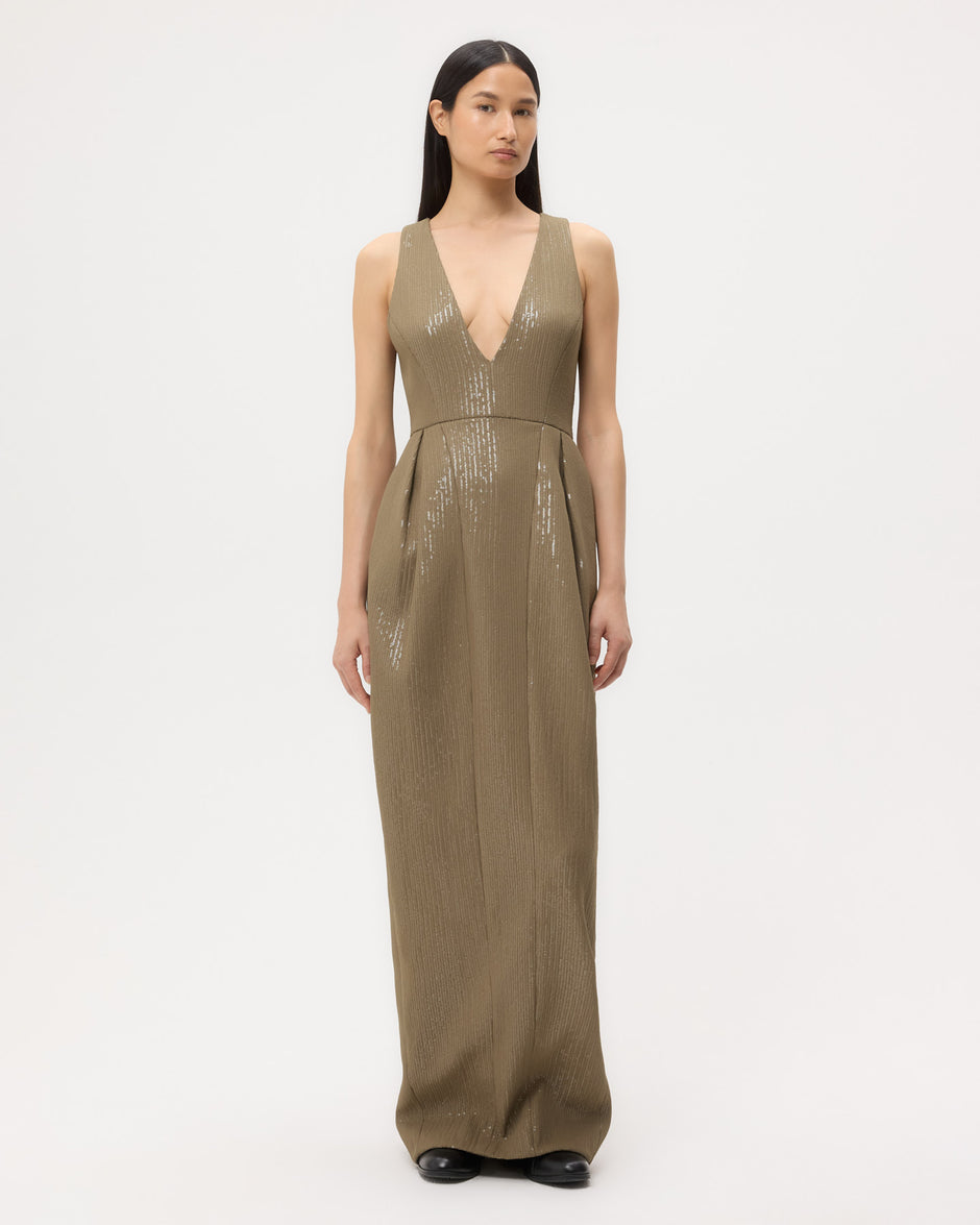 TWP Olive Used to Love Me A Lot Dress in Chiffon Encased Paillettes view 3