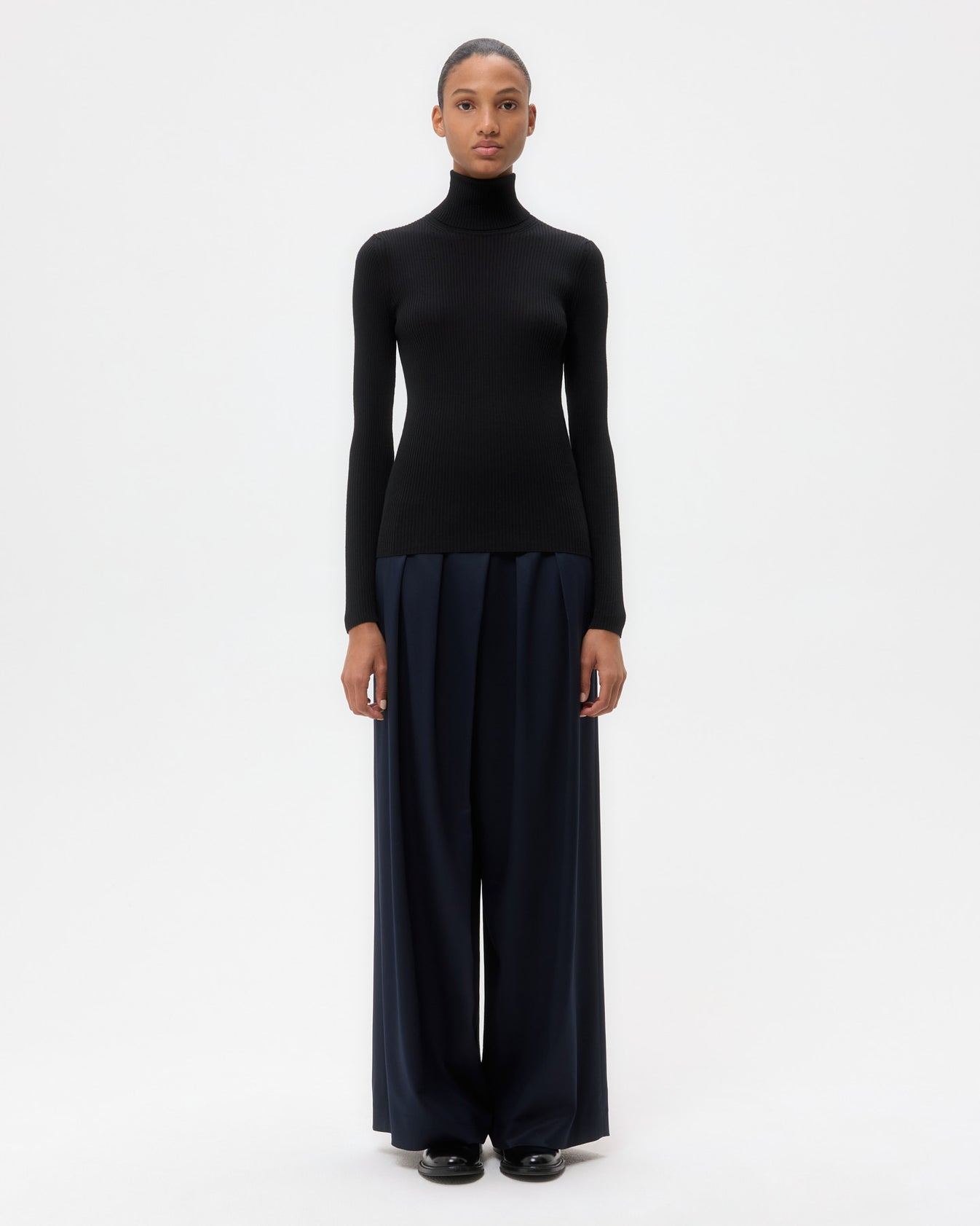 TWP Black Knit Turtleneck in Merino Wool view 6