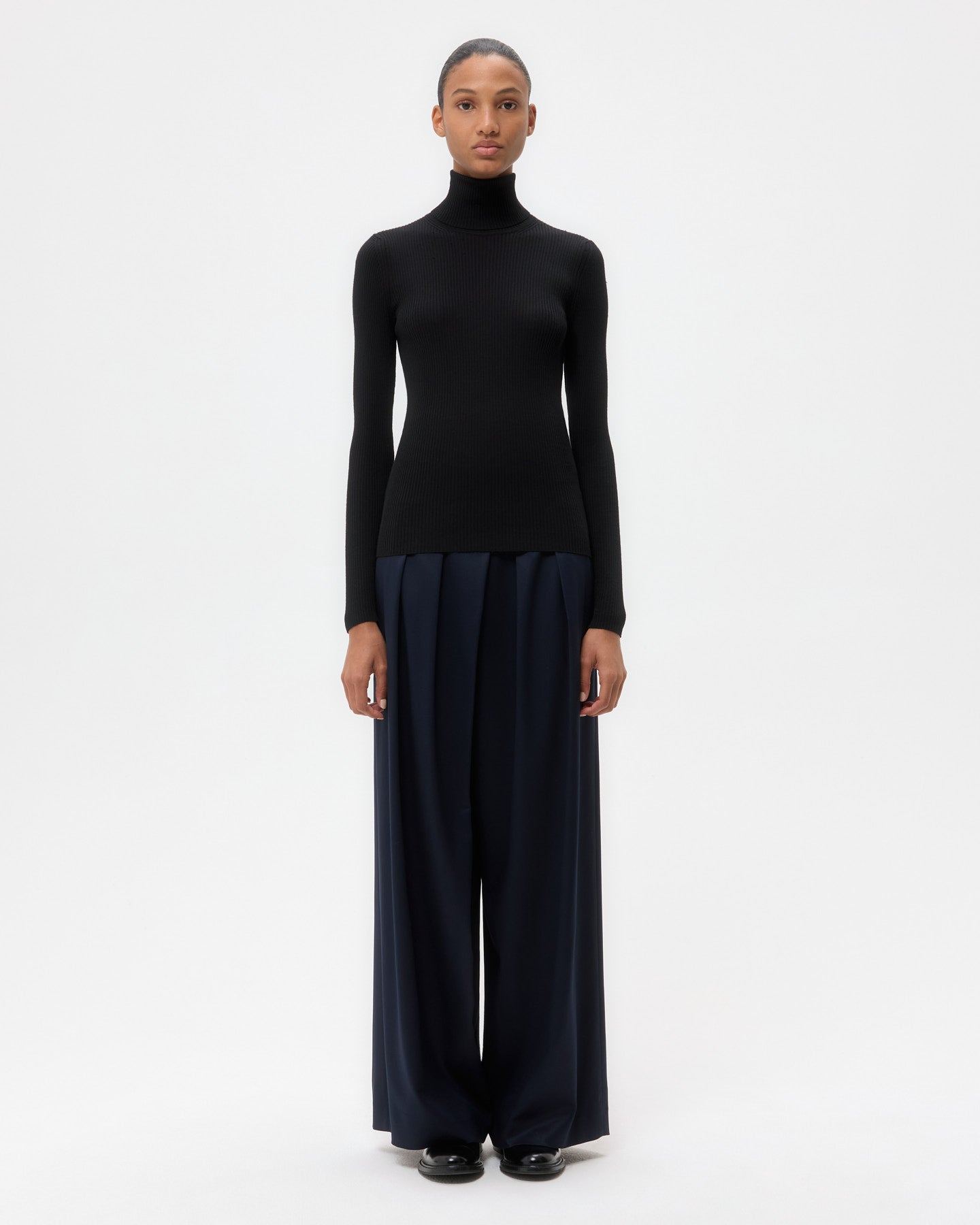 TWP Black Knit Turtleneck in Merino Wool view 6