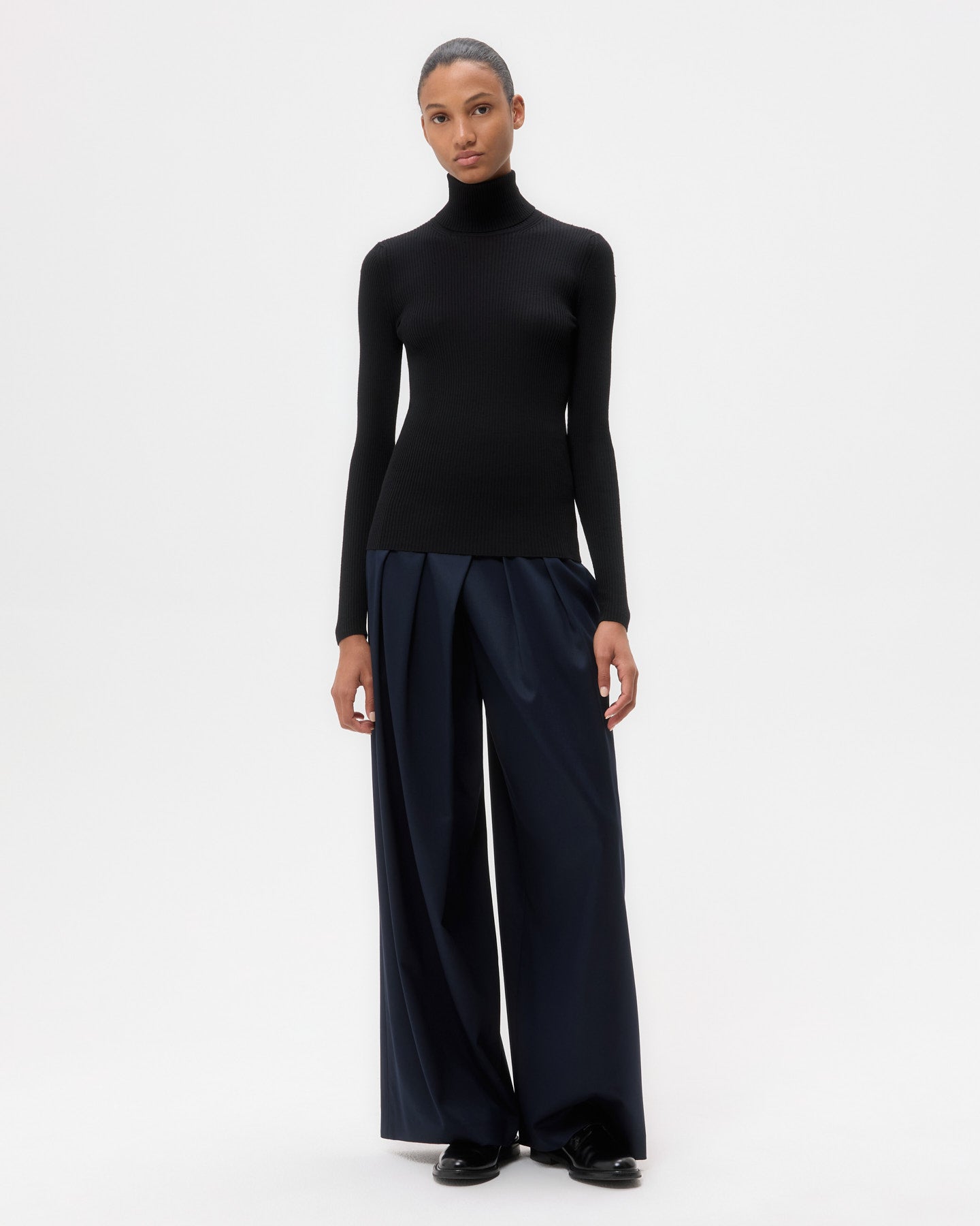 TWP Black Knit Turtleneck in Merino Wool view 3