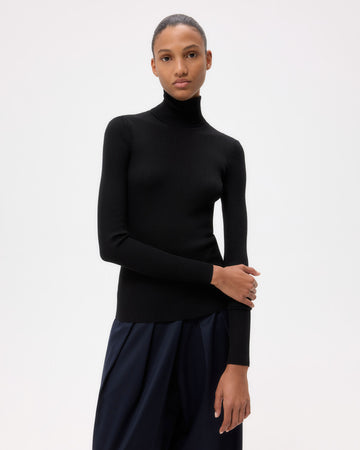 TWP Black Knit Turtleneck in Merino Wool view 1