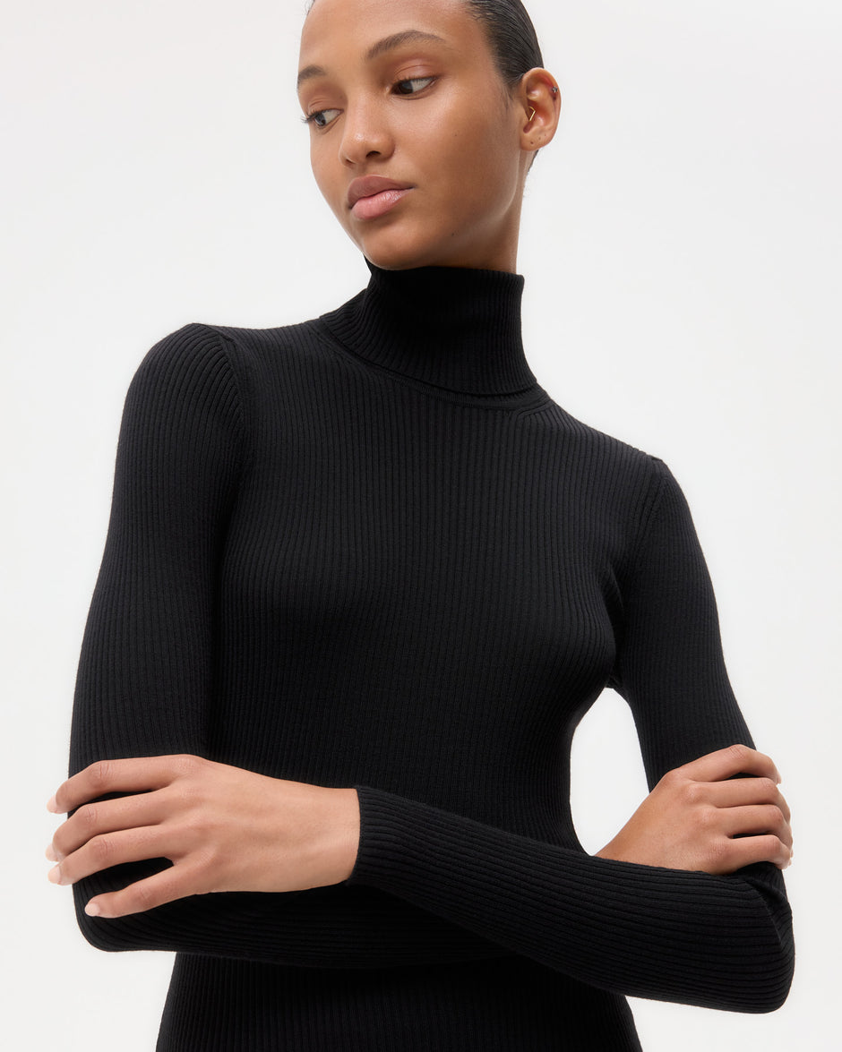 TWP Black Knit Turtleneck in Merino Wool view 2