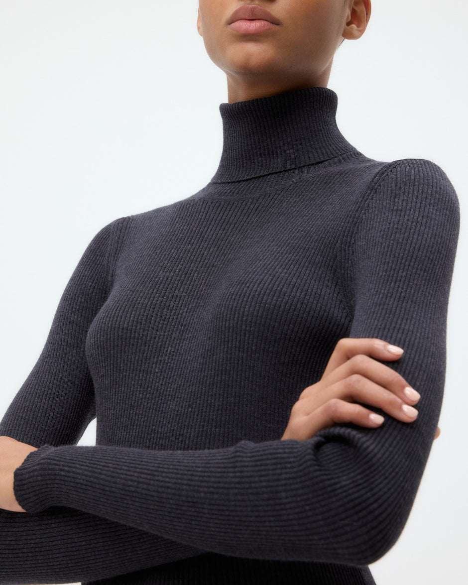 TWP Dark charcoal Knit Turtleneck in Merino Wool view 5