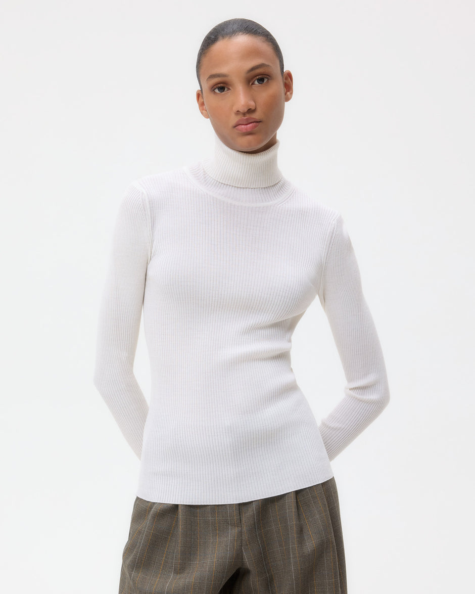 TWP Ivory Knit Turtleneck in Merino Wool view 4
