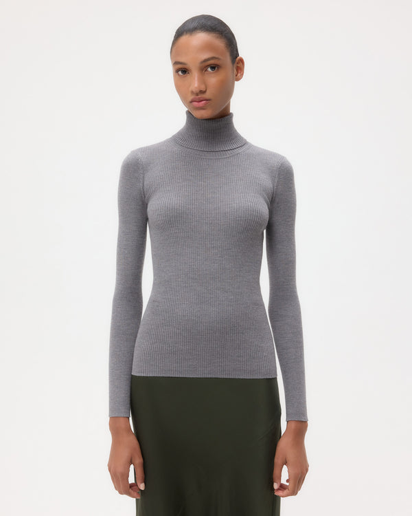 TWP Medium heather grey Knit Turtleneck in Merino Wool view 1