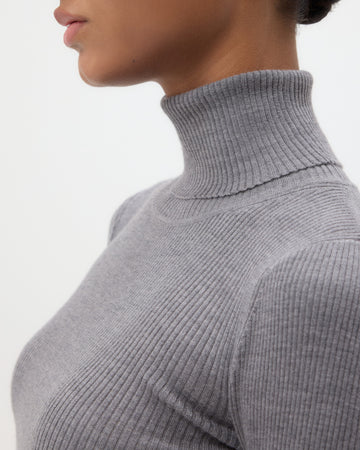 TWP Medium heather grey Knit Turtleneck in Merino Wool view 2