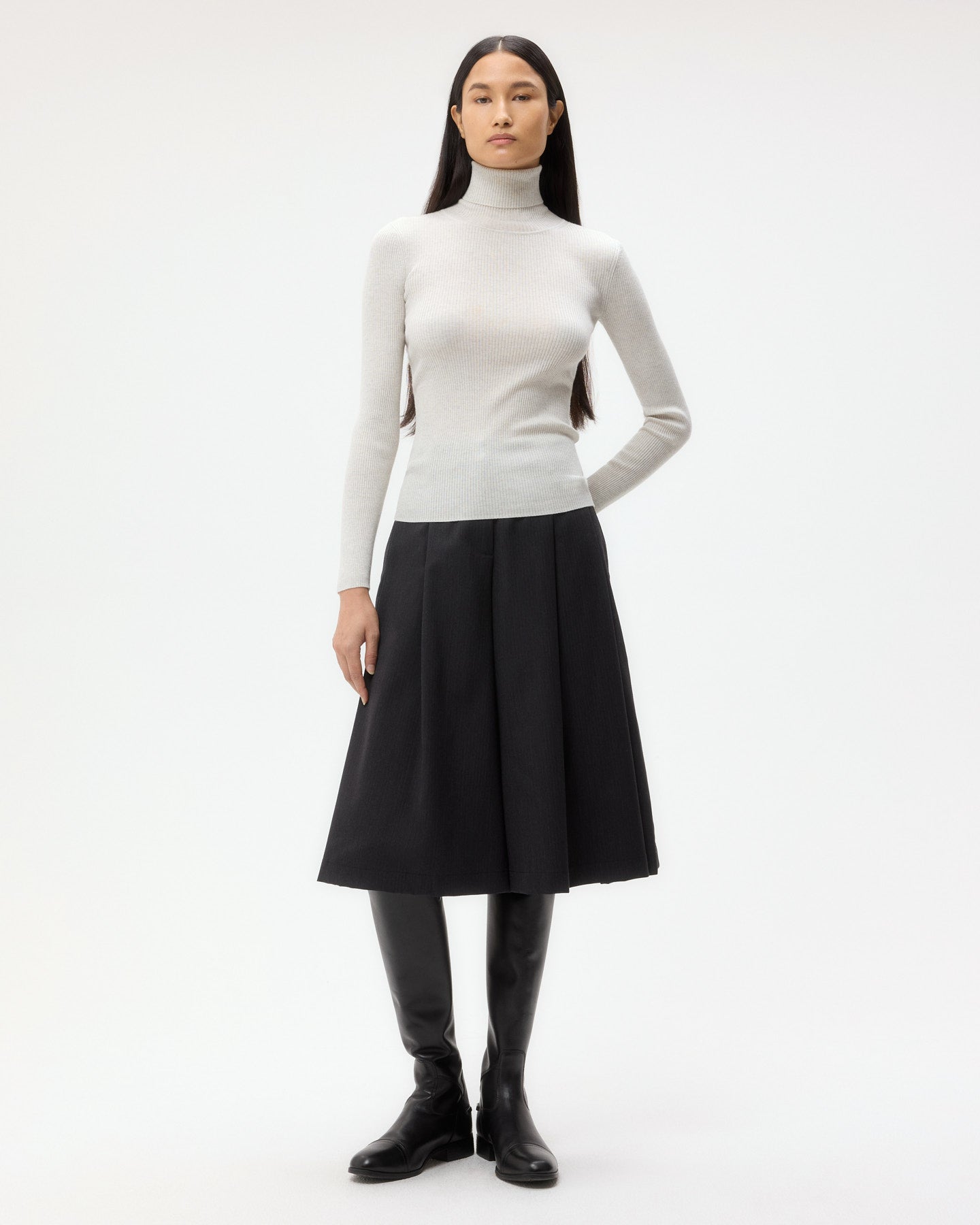 TWP White heather grey Knit Turtleneck in Merino Wool view 3