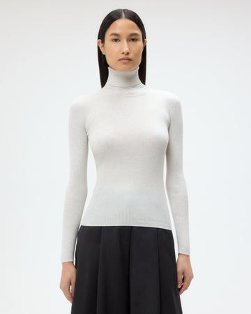 TWP White heather grey Knit Turtleneck in Merino Wool view 1