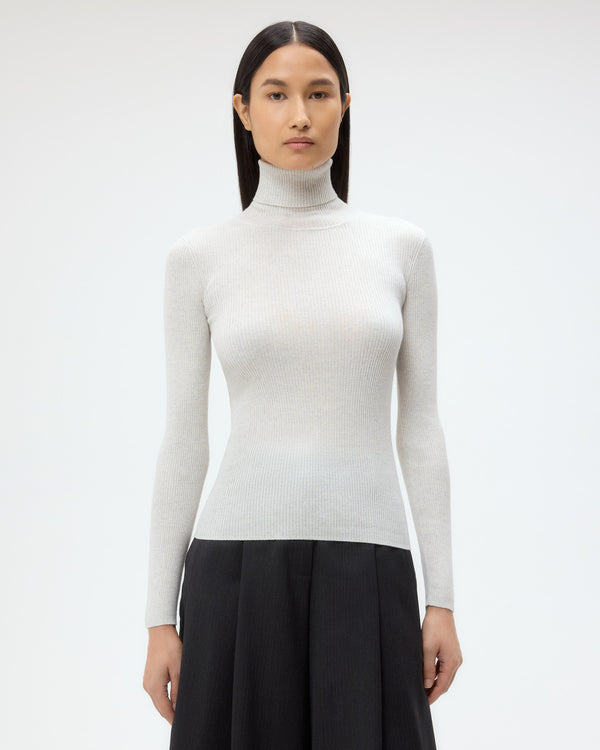 TWP White heather grey Knit Turtleneck in Merino Wool view 1