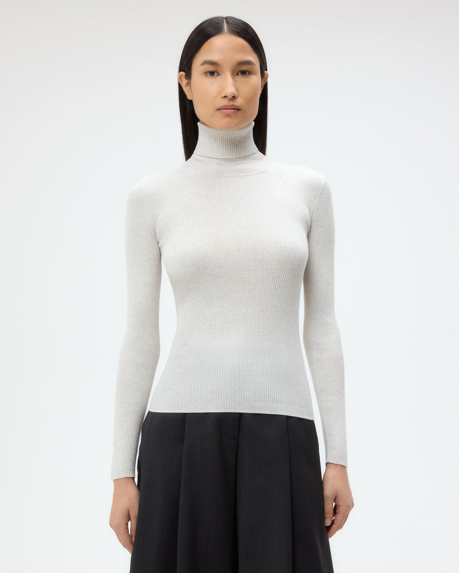 TWP White heather grey Knit Turtleneck in Merino Wool view 1