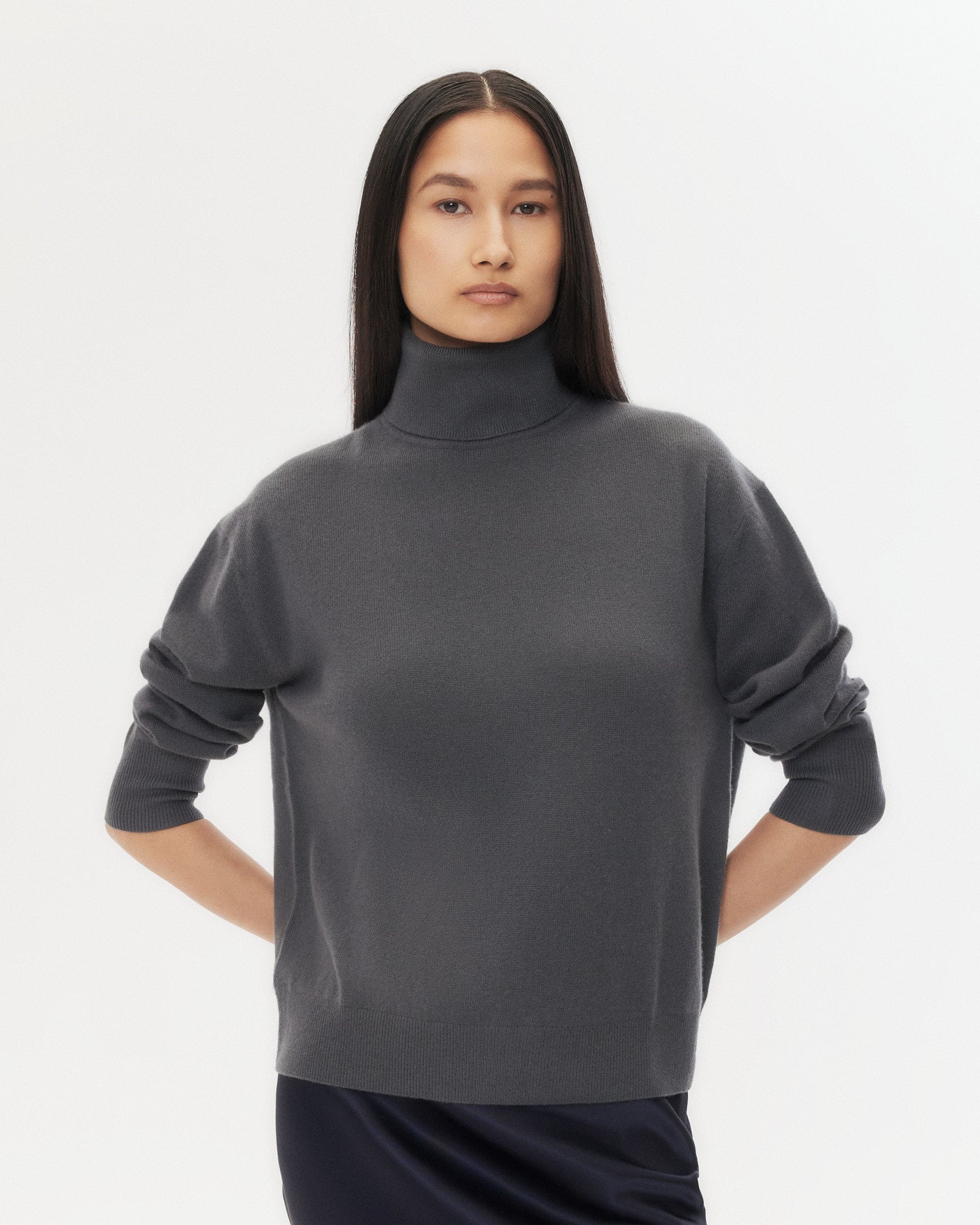 TWP Flat charcoal Easy T Neck Sweater in Cashmere view 2
