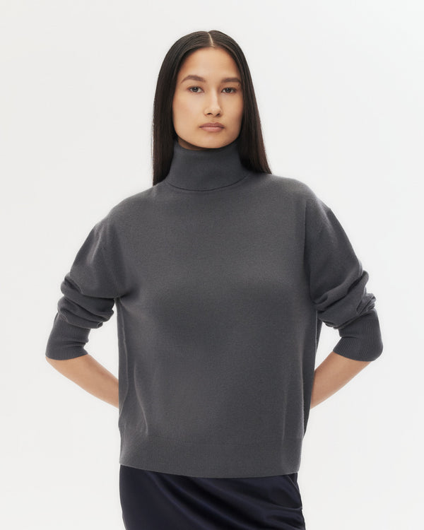 TWP Flat charcoal Easy T Neck Sweater in Cashmere view 2