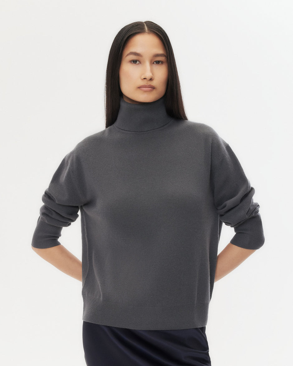 TWP Flat charcoal Easy T Neck Sweater in Cashmere view 2