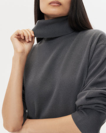 TWP Flat charcoal Easy T Neck Sweater in Cashmere view 1
