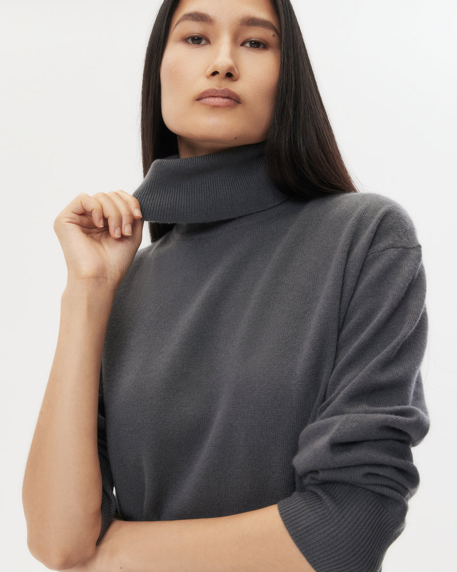 TWP Flat charcoal Easy T Neck Sweater in Cashmere view 1