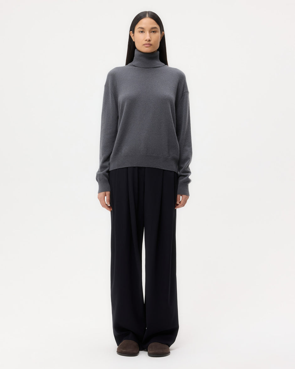 TWP Flat charcoal Easy T Neck Sweater in Cashmere view 5