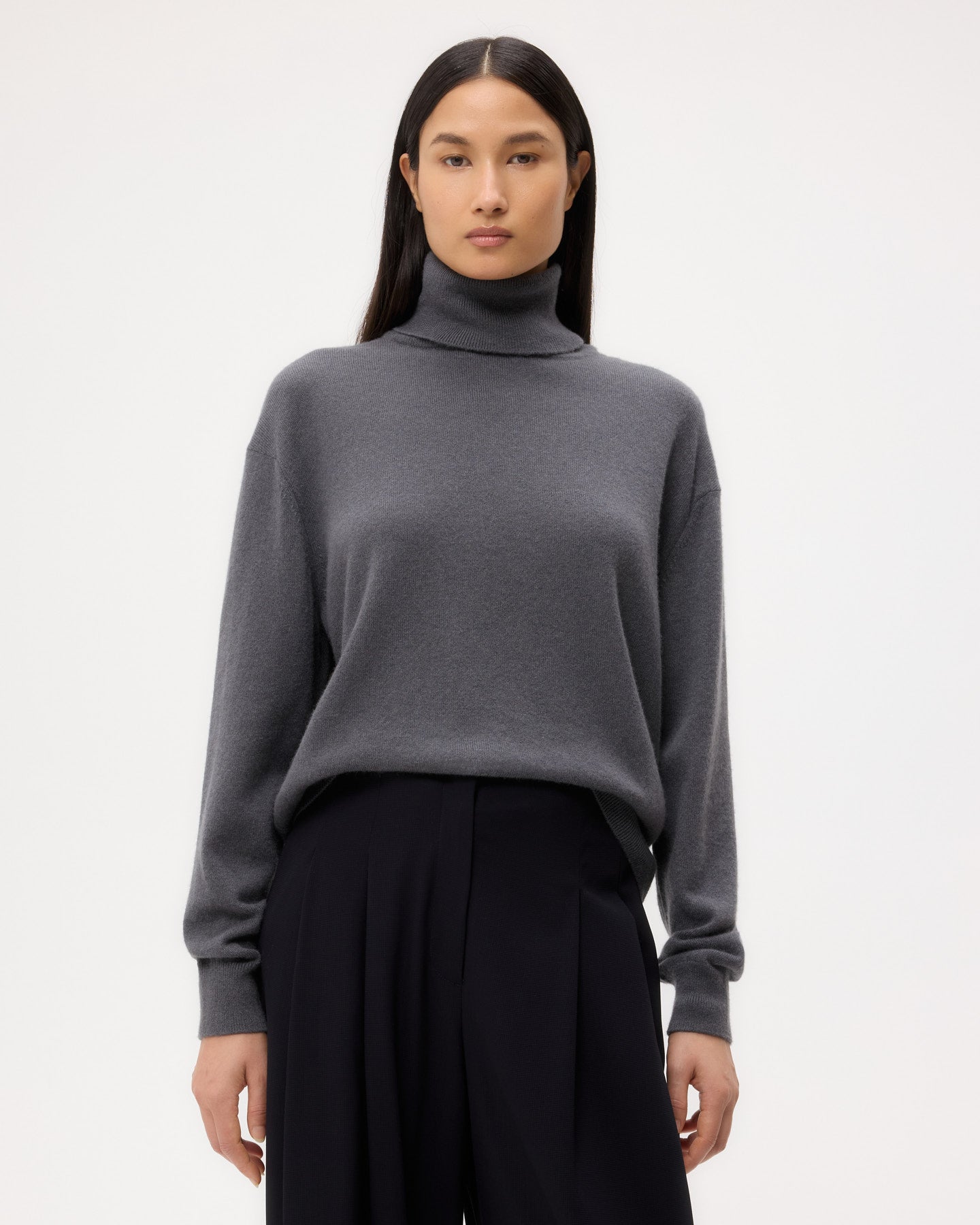 TWP Flat charcoal Easy T Neck Sweater in Cashmere view 1