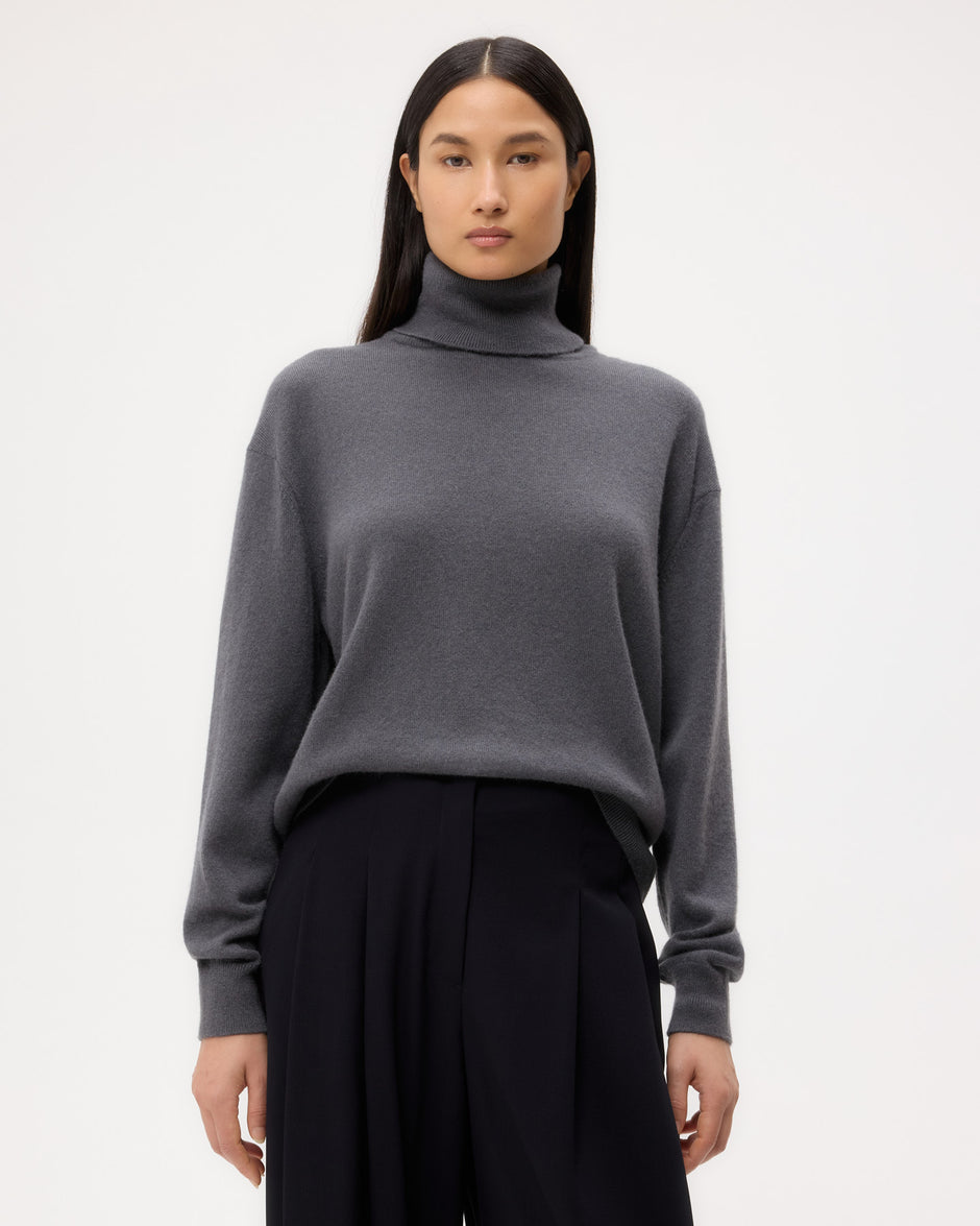 TWP Flat charcoal Easy T Neck Sweater in Cashmere view 2