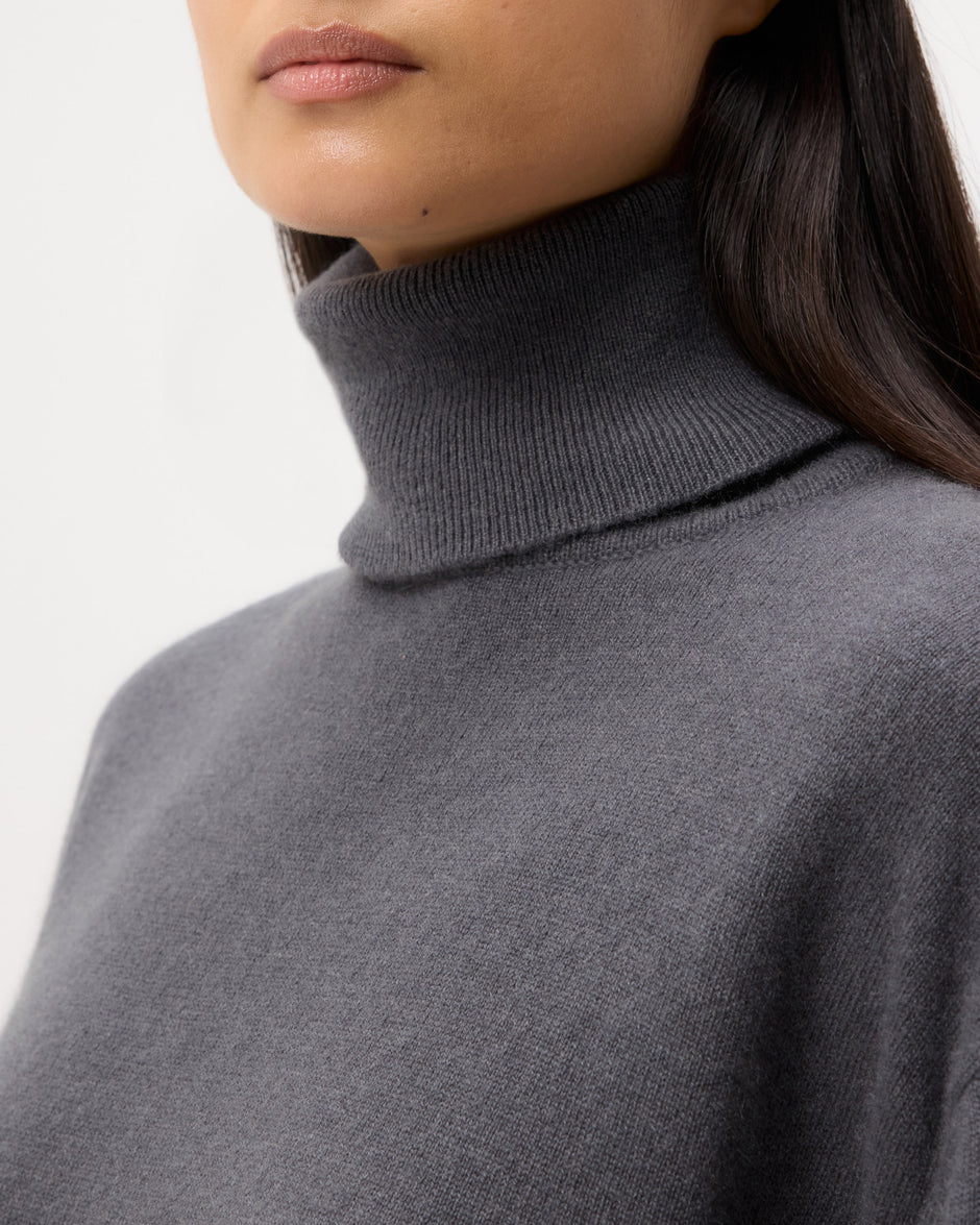 TWP Flat charcoal Easy T Neck Sweater in Cashmere view 3