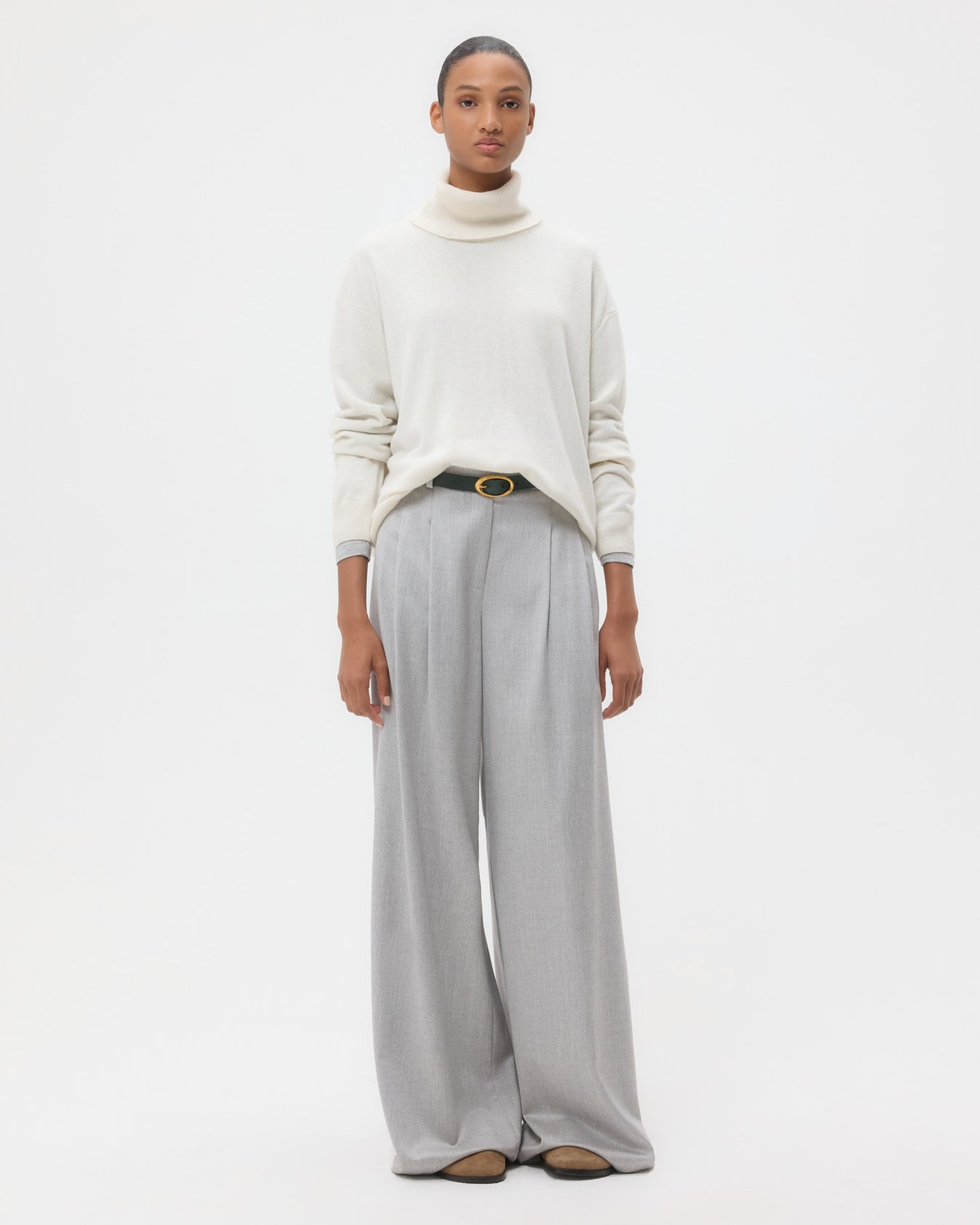 TWP Ivory Easy T Neck Sweater in Cashmere view 3