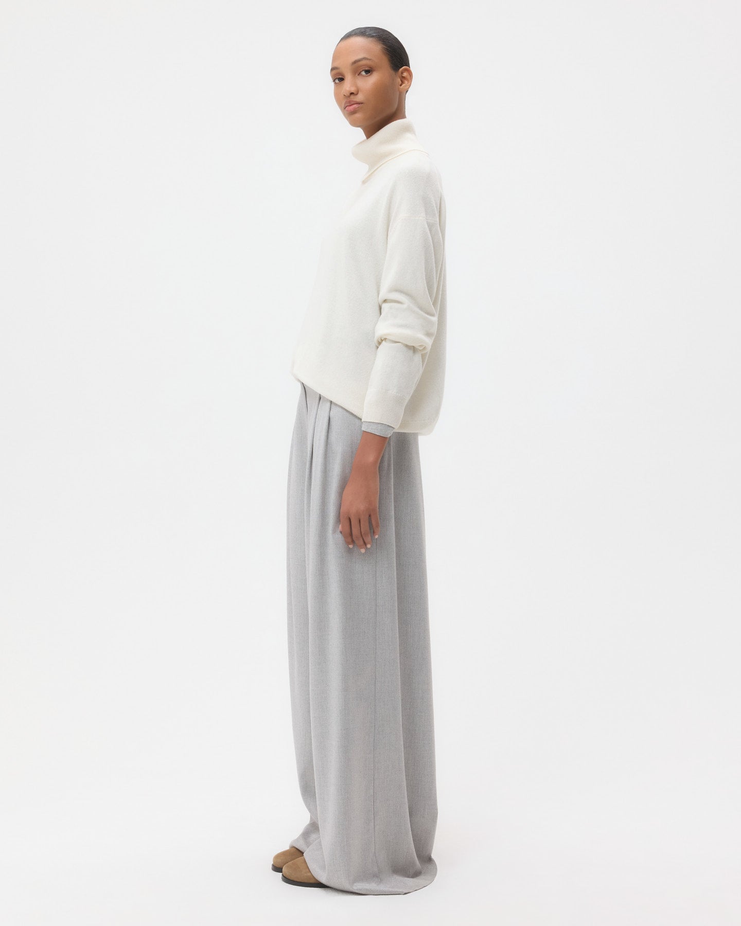 TWP Ivory Easy T Neck Sweater in Cashmere view 4