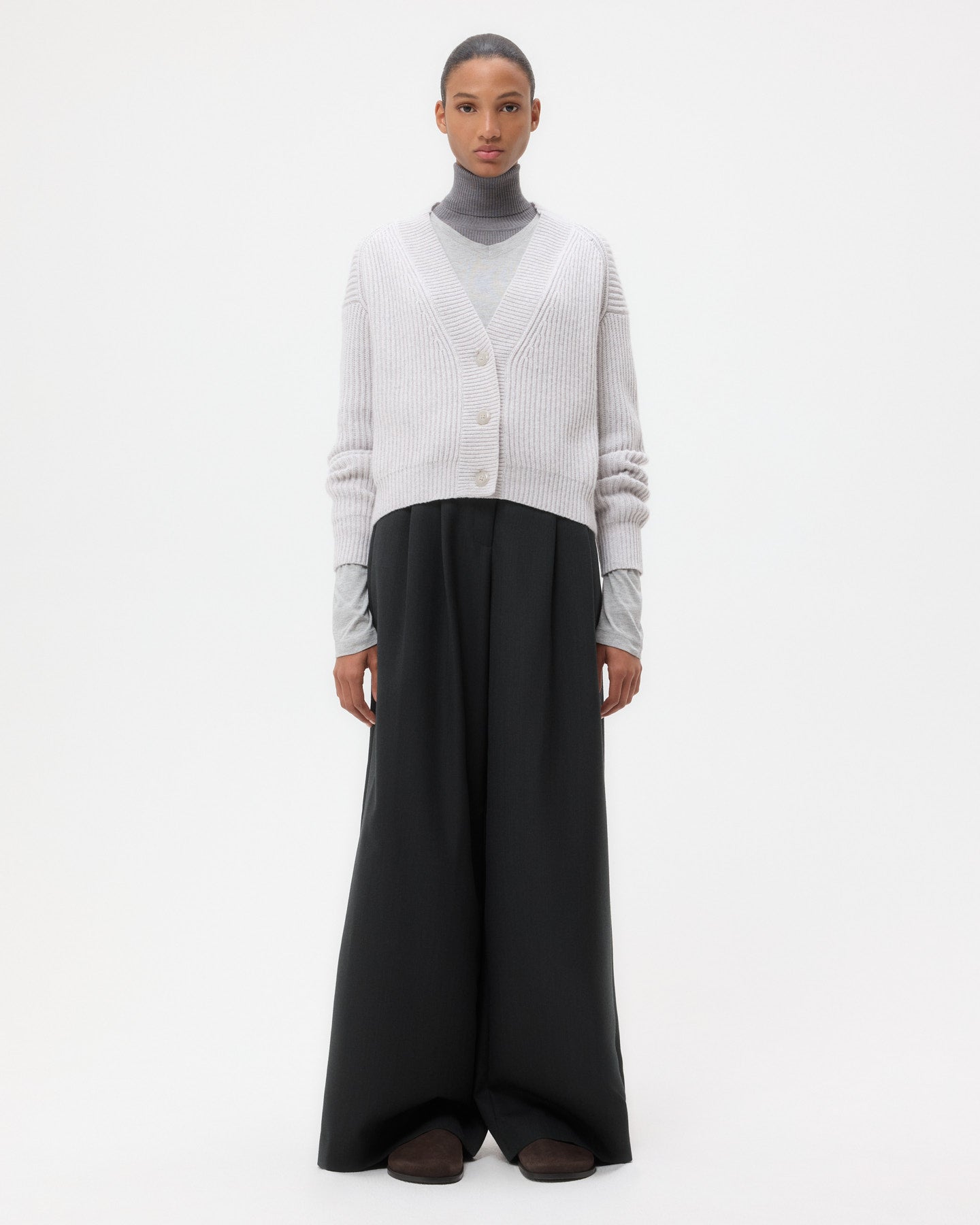 TWP Light heather grey Cropped Cardi in Cashmere view 1