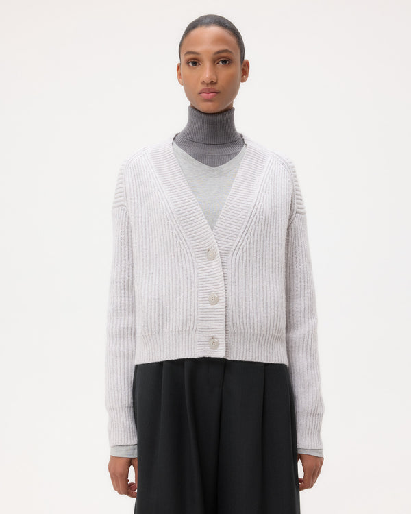 TWP Light heather grey Cropped Cardi in Cashmere view 3