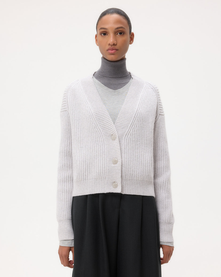 TWP Light heather grey Cropped Cardi in Cashmere view 3