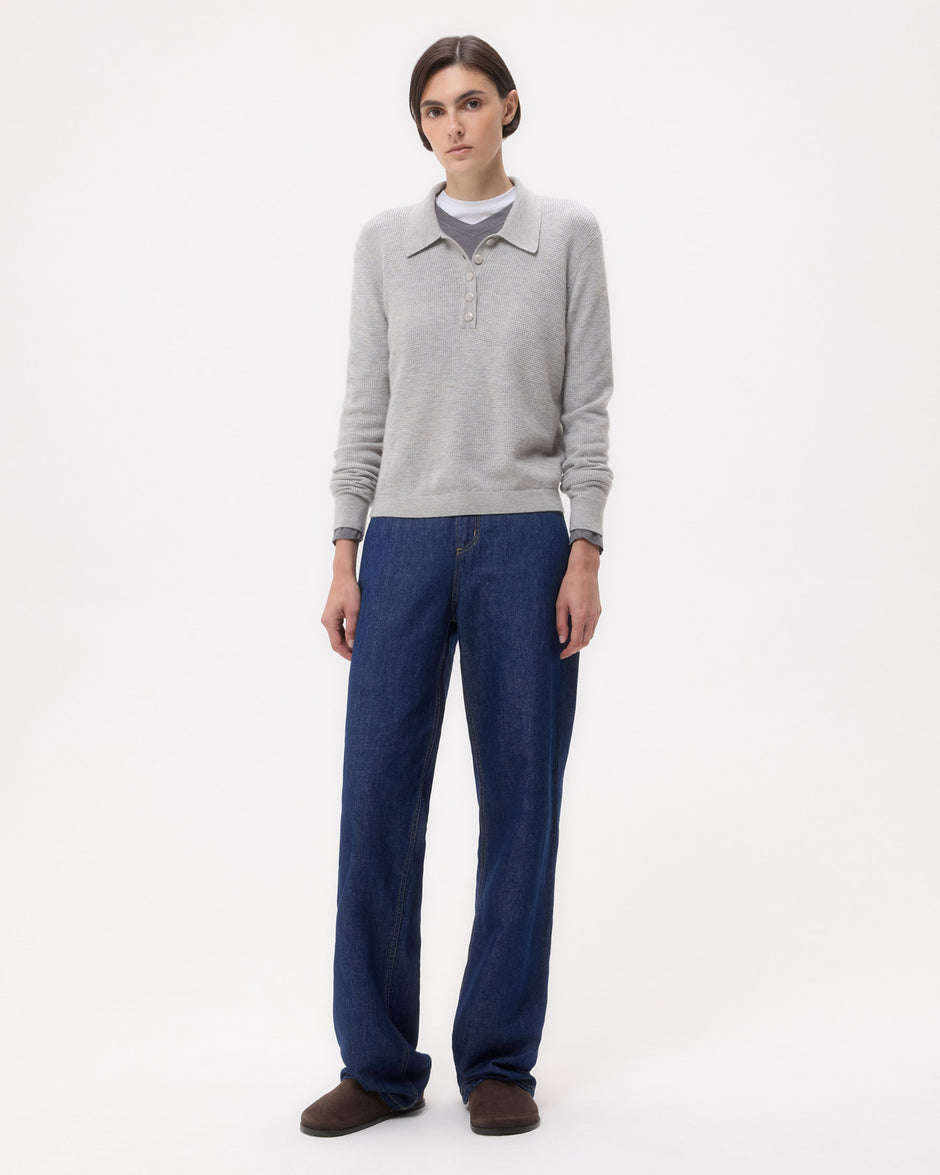 TWP Light heather grey Jorden Polo in Cashmere view 3