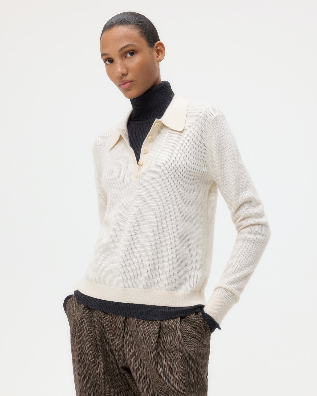 TWP Ivory Jorden Polo in Cashmere view 3
