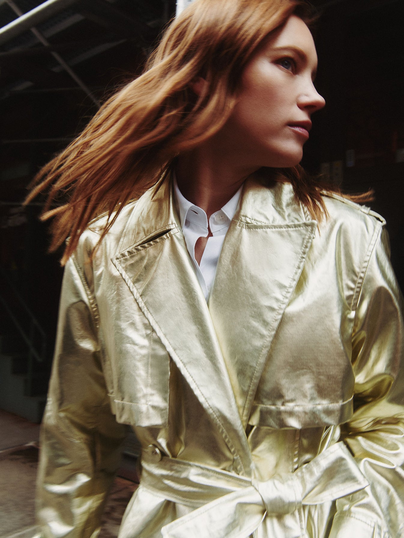 TWP Light gold Foreign Affair Jacket in metallic coated canvas view 8