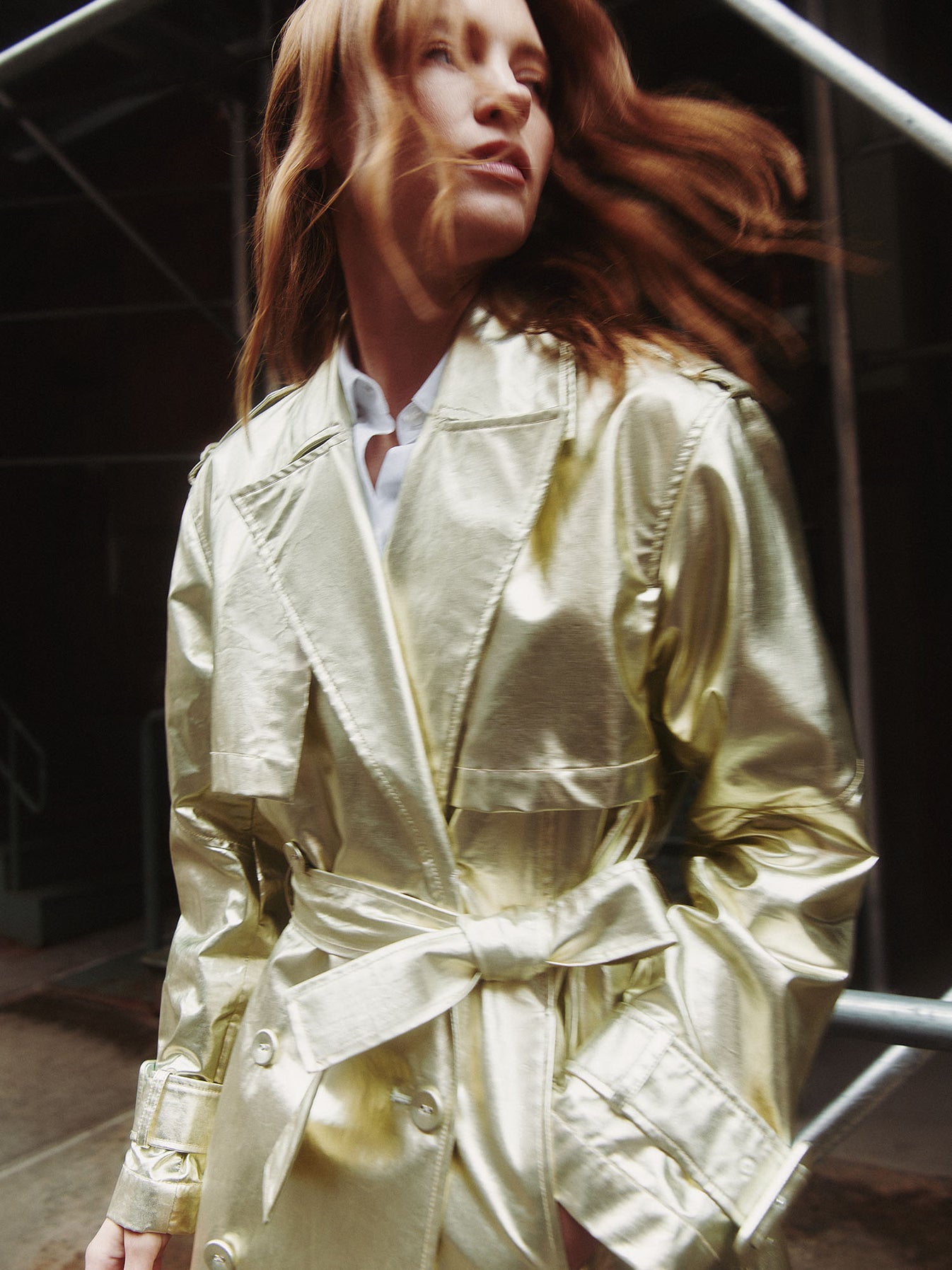 TWP Light gold Foreign Affair Jacket in metallic coated canvas view 7