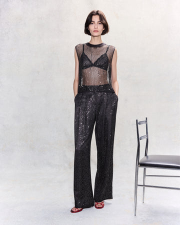 TWP Dark chocolate / silver Short Muscle Tank in Mini Sequin Netting view 1