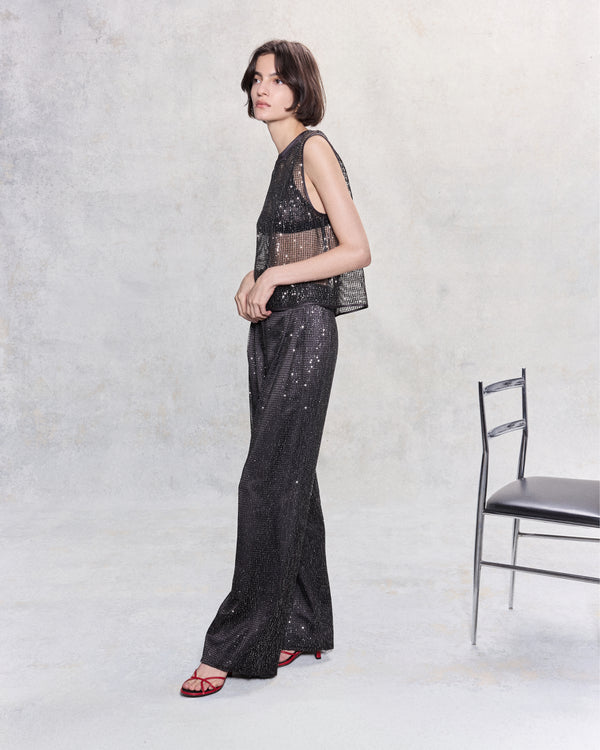 TWP Dark chocolate / silver Sulli Pant in Mini Sequin Netting view 11