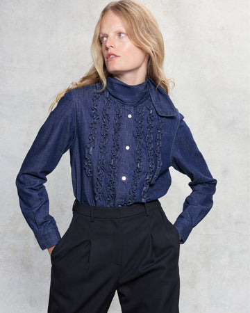 TWP Indigo resin Connor Top in Denim Shirting view 1