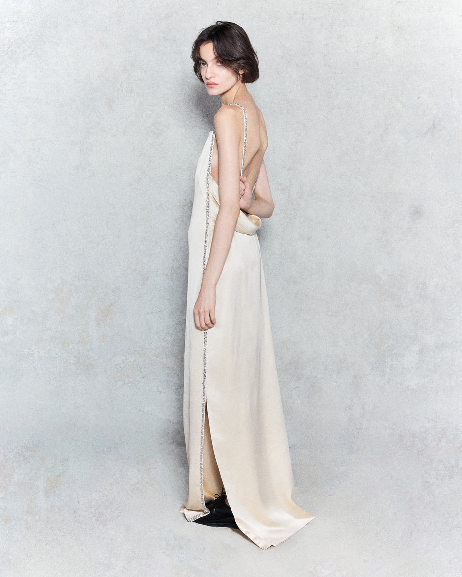 TWP Parchment It Had to Be You Dress in Shiny Viscose Wool Satin view 2