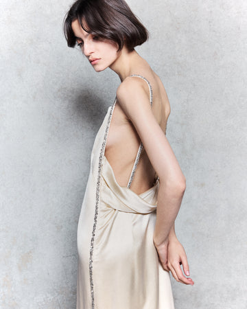 TWP Parchment It Had to Be You Dress in Shiny Viscose Wool Satin view 3