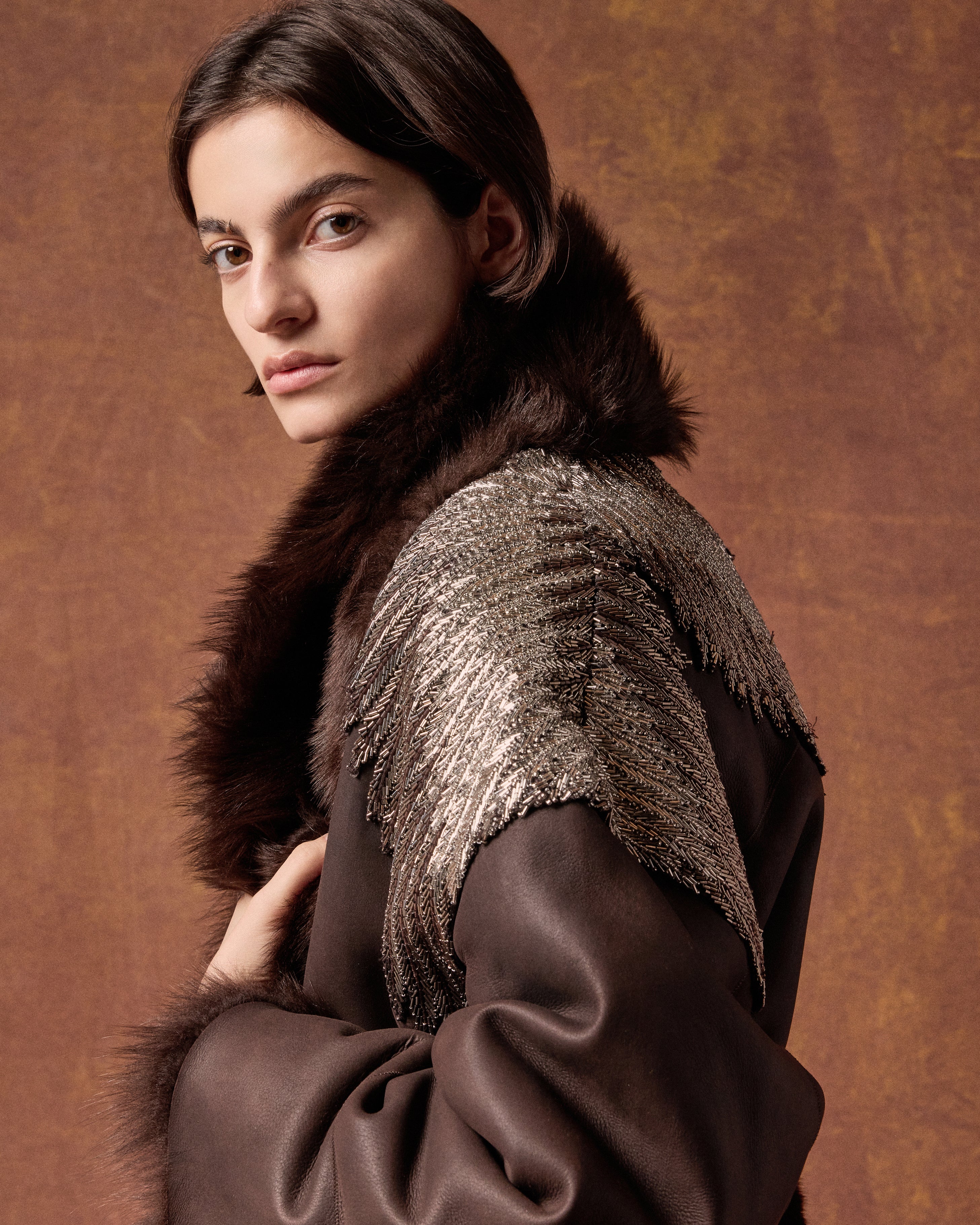 Dark chocolate / gunmetal She Talks to Angels Shearling Coat | TWP