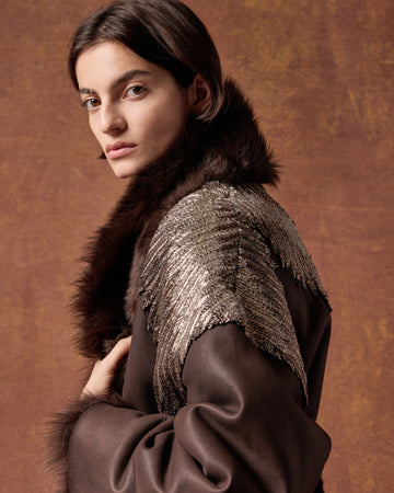 TWP Dark chocolate / gunmetal She Talks to Angels Shearling Coat view 1