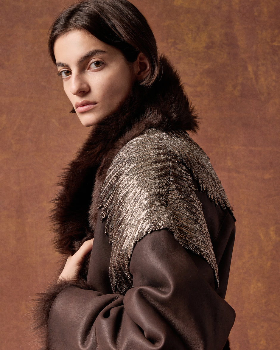 TWP Dark chocolate / gunmetal She Talks to Angels Shearling Coat view 1