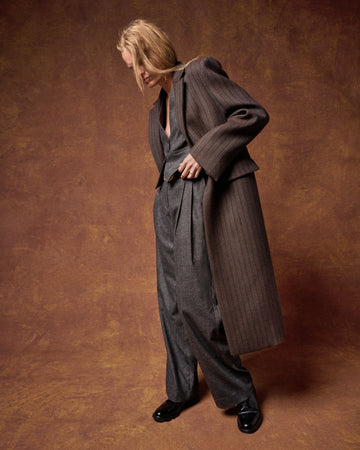 TWP Dark chocolate Mattie Coat in Dotted Stripe Suiting view 1