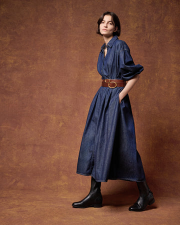 TWP Indigo resin Mason Dress in Denim Shirting view 1