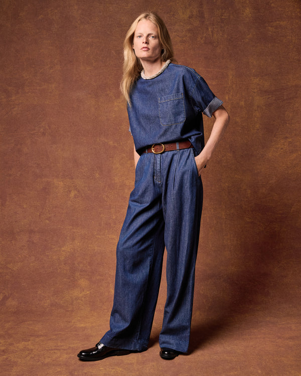 TWP Dark stone Hudson St. Pant in Denim view 7
