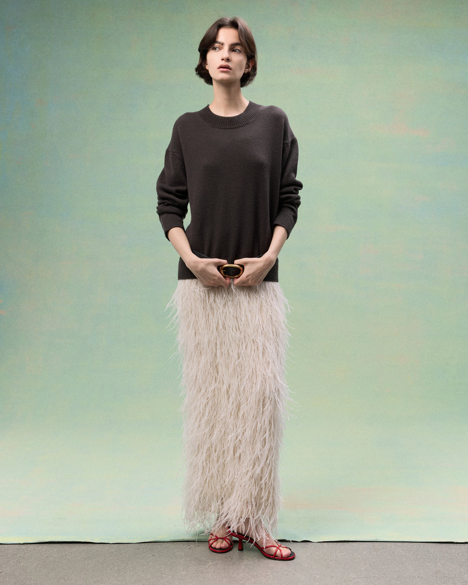 TWP Ivory Light As A Feather Skirt in Feathers view 1