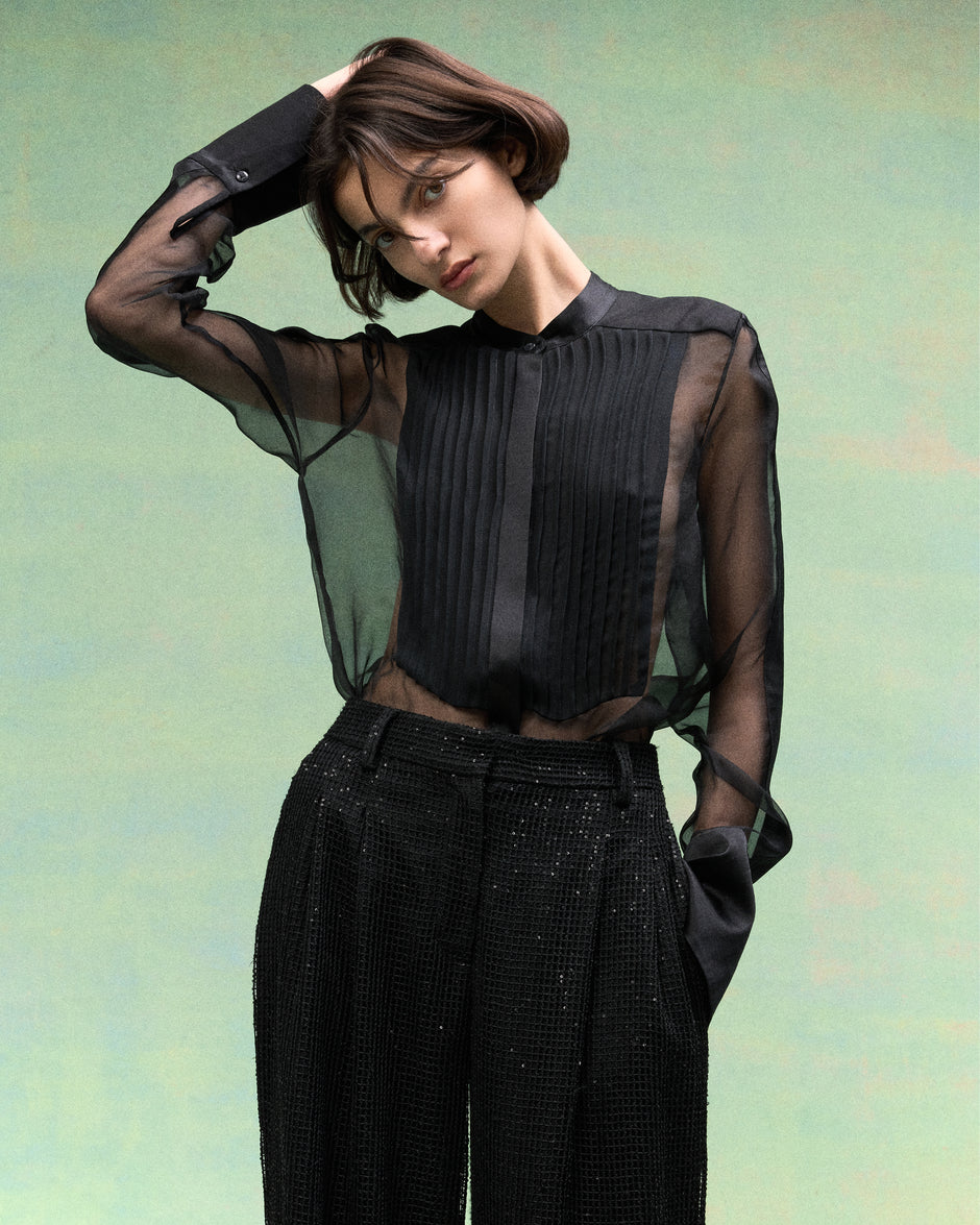 TWP Black Peyton Top in Silk Organza view 1