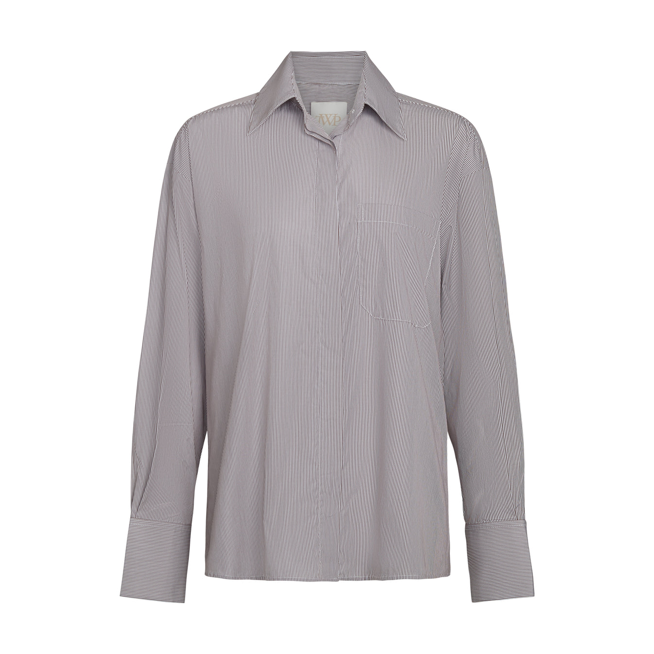 TWP White/chocolate E.B. Shirt in Superfine Cotton Mini Stripe view 6