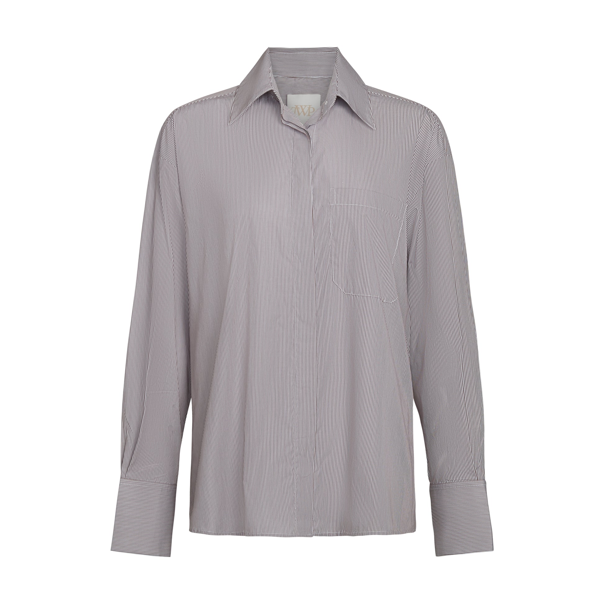 TWP White/chocolate E.B. Shirt in Superfine Cotton Mini Stripe view 6
