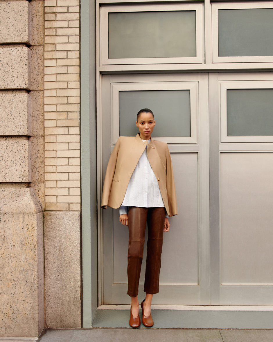 TWP Chocolate Logan Pant in Stretch Leather view 1