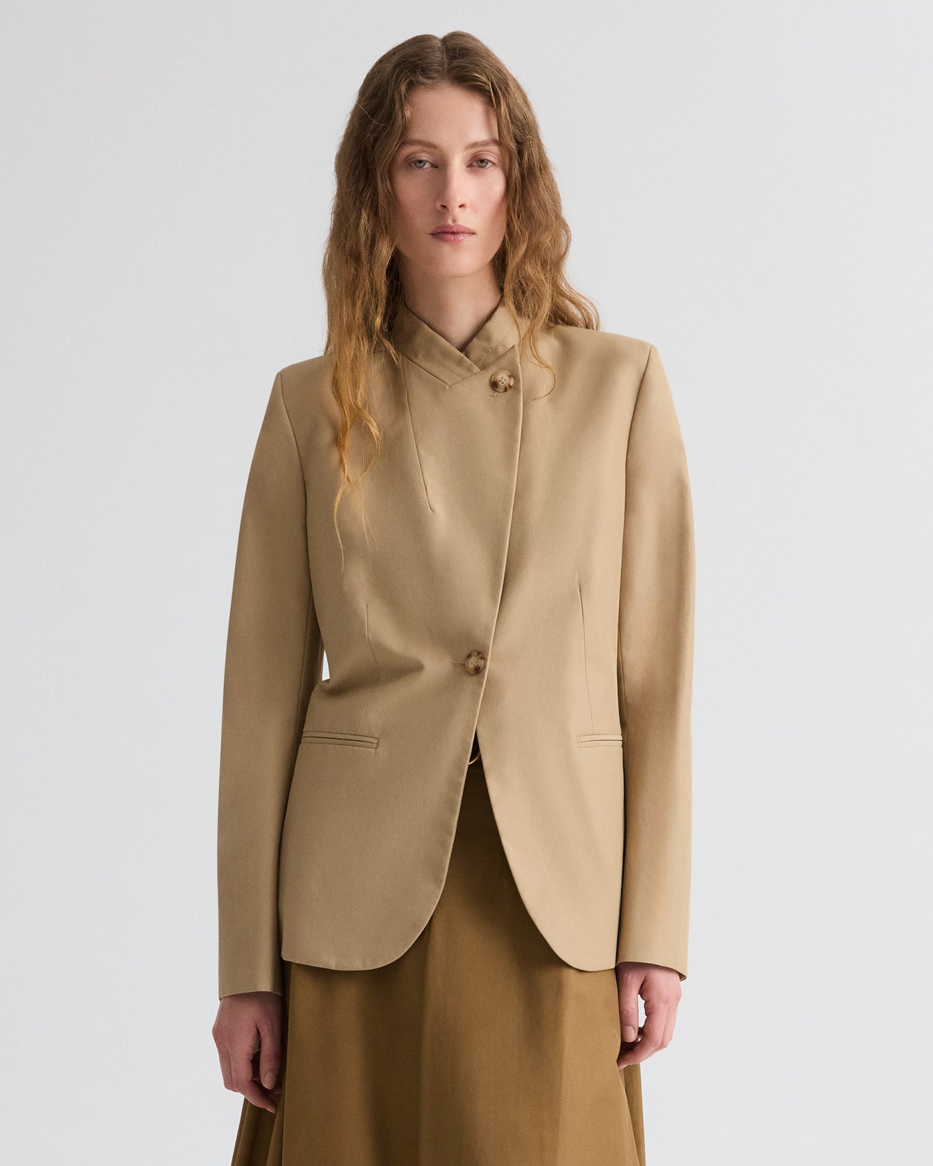 TWP Khaki Buttoned Up Blazer in Water Repellent Twill view 1